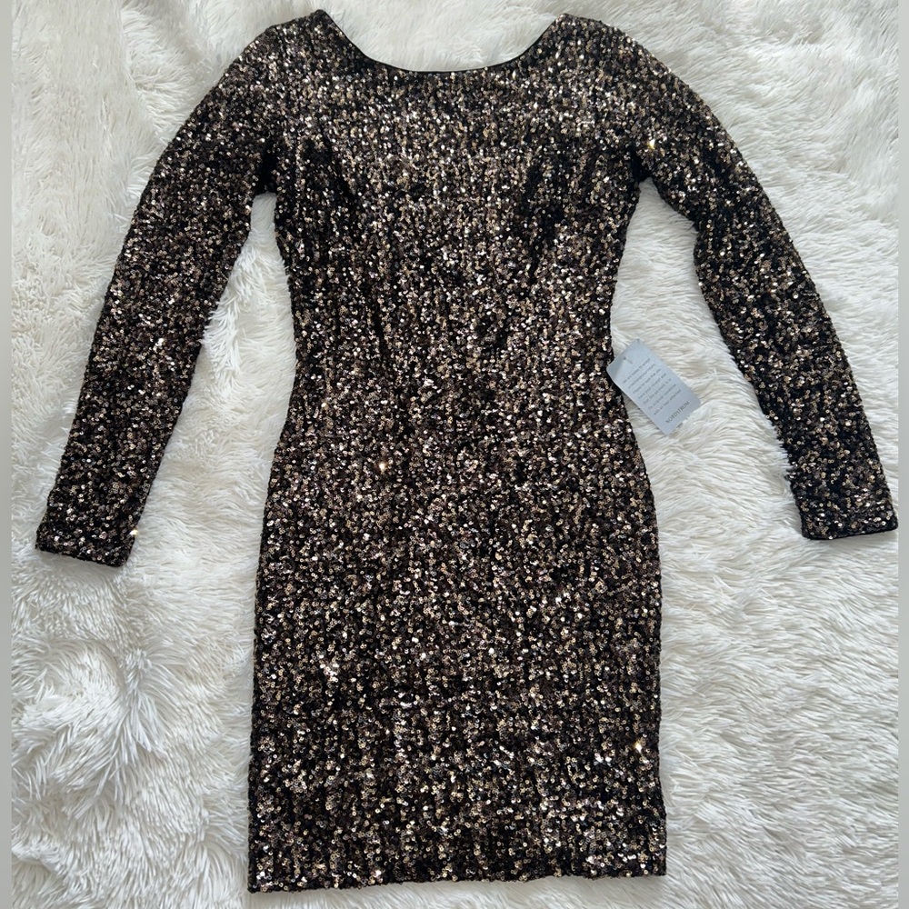 Dress the Population Copper Gold & Silver Long Sleeve Bodycon Dress
